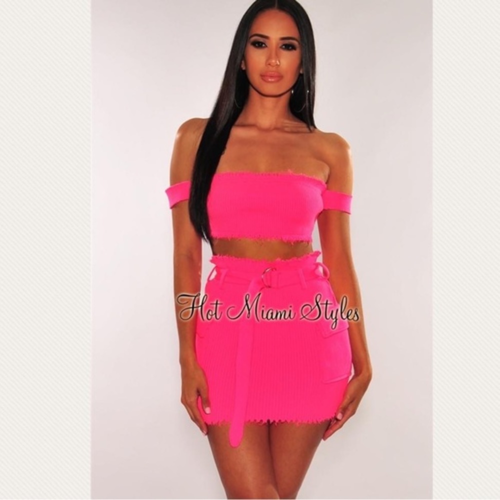 Hot & Delicious 2 Piece Hot Pink Ribbed‎ Mini Skirt Set